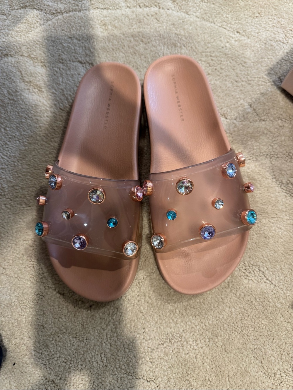 Sophia Webster Rose Pink Jeweled Slide Sandals